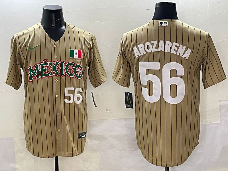Men Mexico #56 Arozarena Brown Stripe Joint Name 2025 Nike MLB Jersey style 3